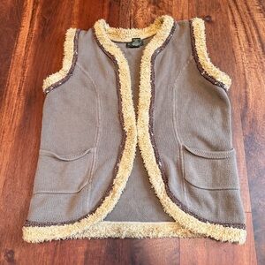 Great Northwest Clothing Company Brown Knit Vest with Cream Sherpa Trim